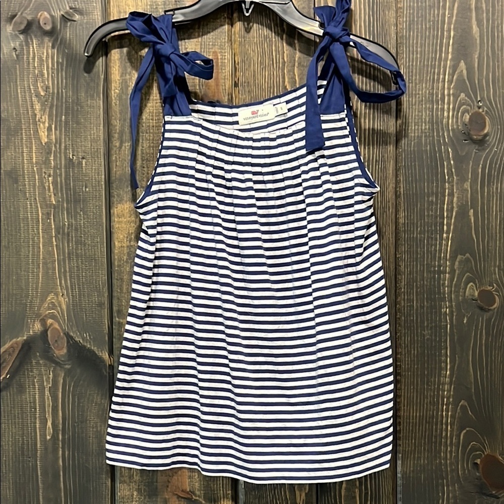Vineyard Vines Navy Blue White Striped Tank Top S Bow Tie Straps Nautical Preppy